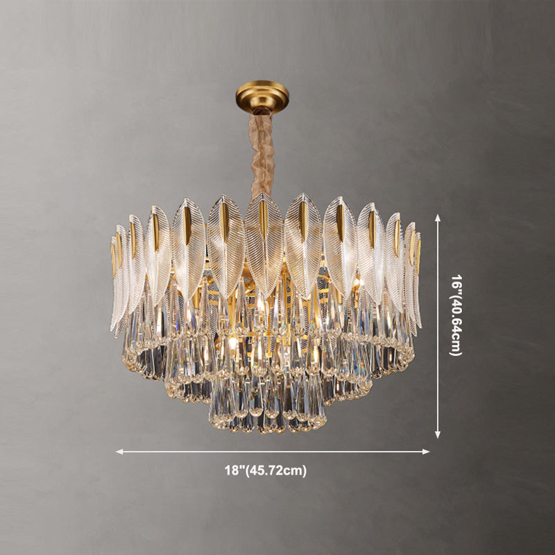Contemporary Style Geometry Shape Chandelier Lights 9 Light Crystal Chandeliers in Gold