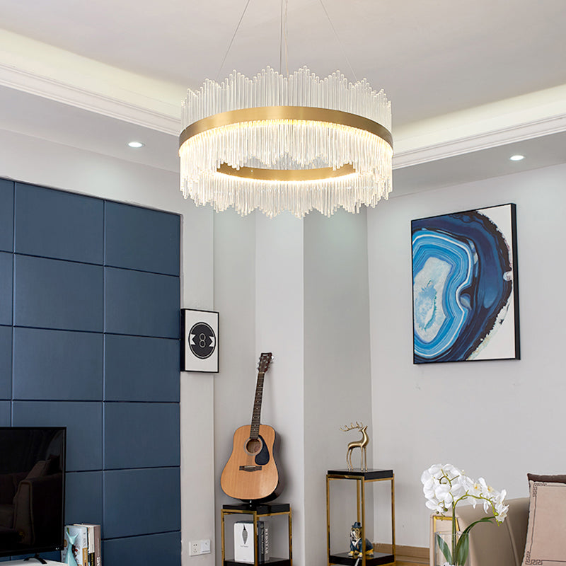 Modern Concise LED Pendant Light Glass Circular Chandelier for Living Room