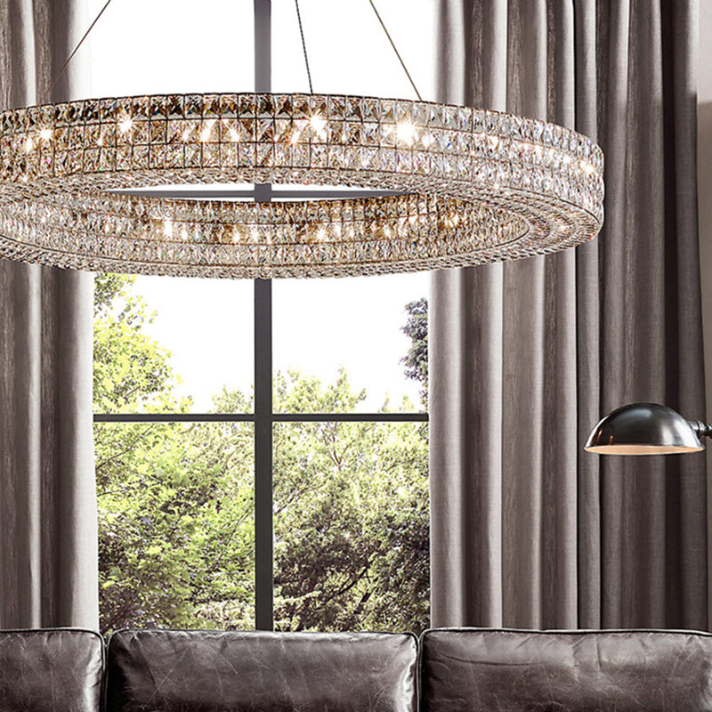 Lampadario circolare di cristalli leggeri di lusso moderno per soggiorno per soggiorno