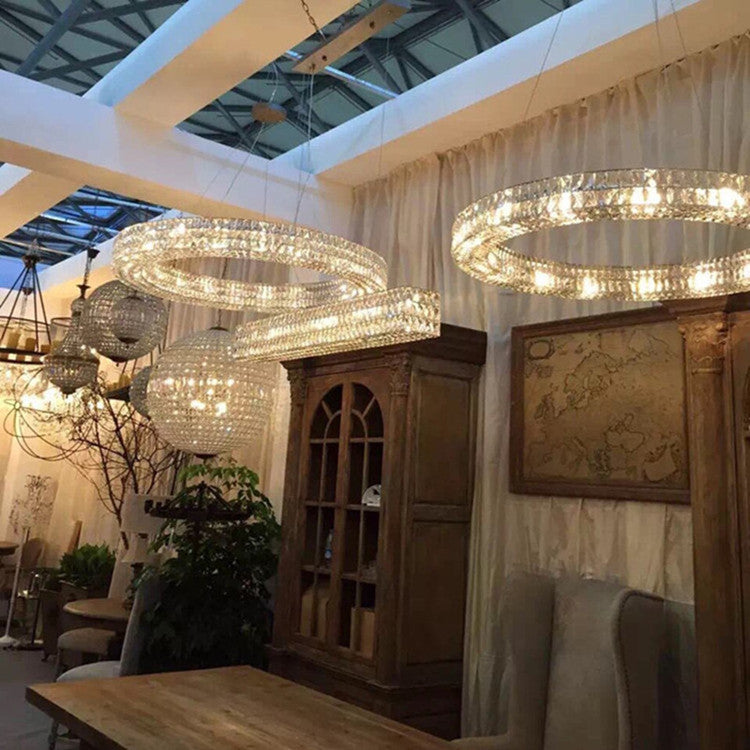 Modern Luxury Hanging Light Crystal Circular Chandelier for Living Room