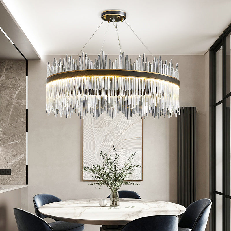 Contemporary Nordic LED Hanging Pendant Light Crystal Circular Chandelier for Living Room