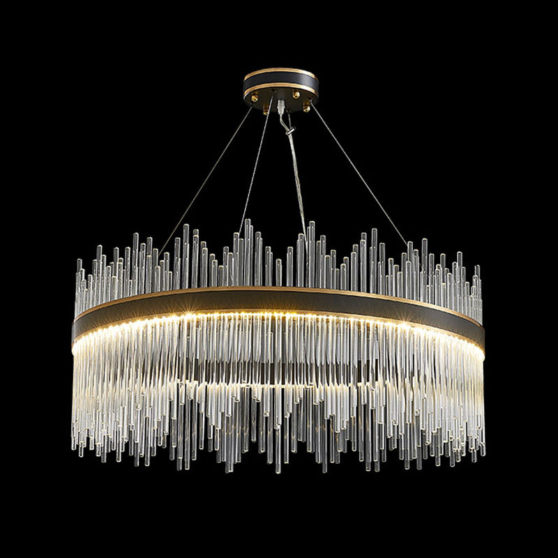 Contemporary Nordic LED Hanging Pendant Light Crystal Circular Chandelier for Living Room