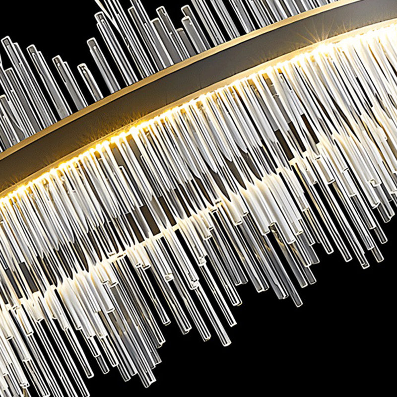 Contemporary Nordic LED Hanging Pendant Light Crystal Circular Chandelier for Living Room