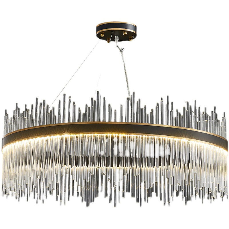 Contemporary Nordic LED Hanging Pendant Light Crystal Circular Chandelier for Living Room
