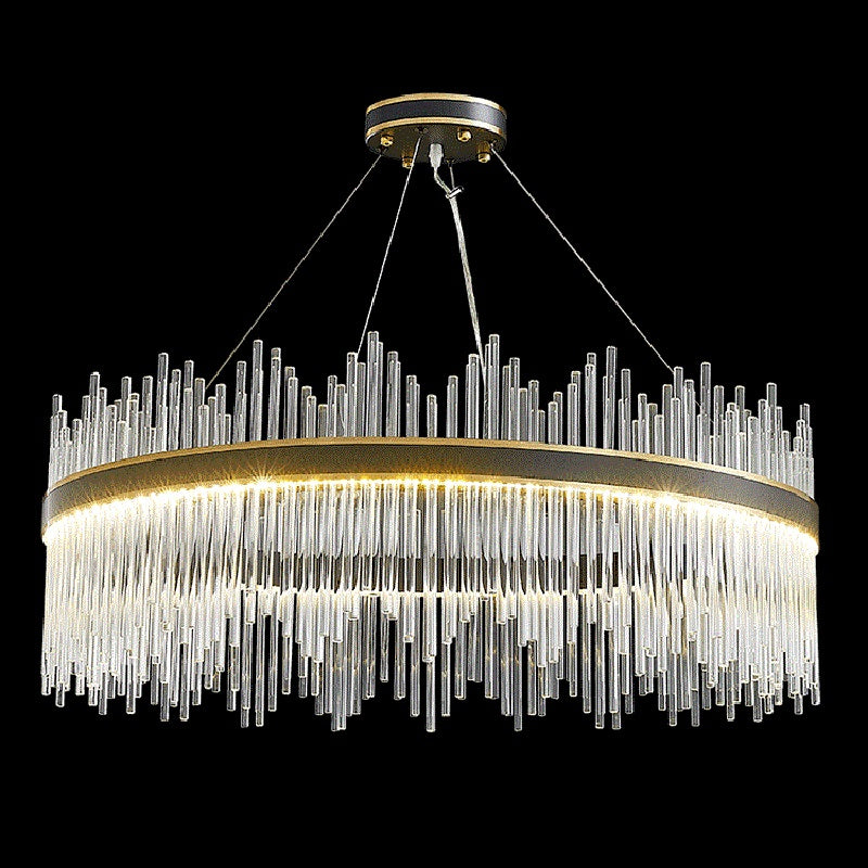 Contemporary Nordic LED Hanging Pendant Light Crystal Circular Chandelier for Living Room
