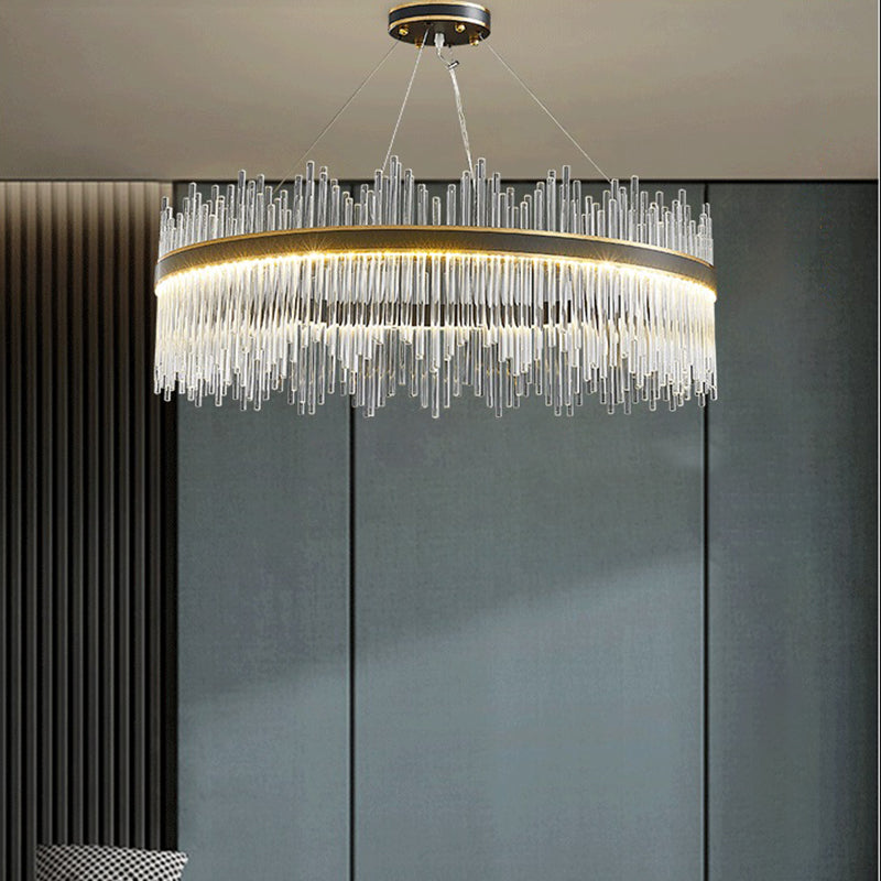 Contemporary Nordic LED Hanging Pendant Light Crystal Circular Chandelier for Living Room