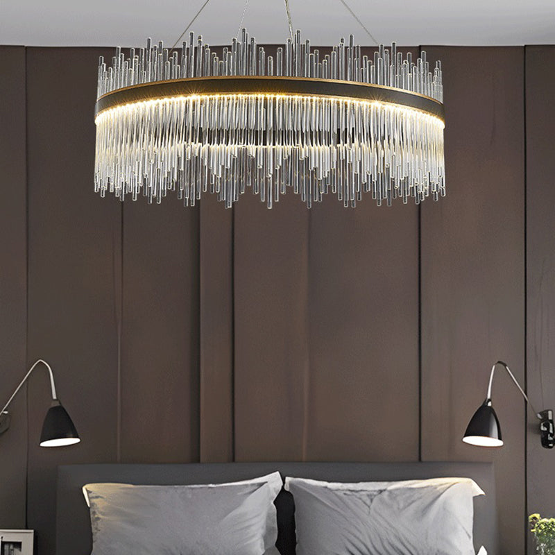 Contemporary Nordic LED Hanging Pendant Light Crystal Circular Chandelier for Living Room