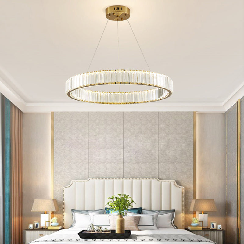 Modern Simple LED Chandelier Crystal Circular Pendant Light for Bedroom