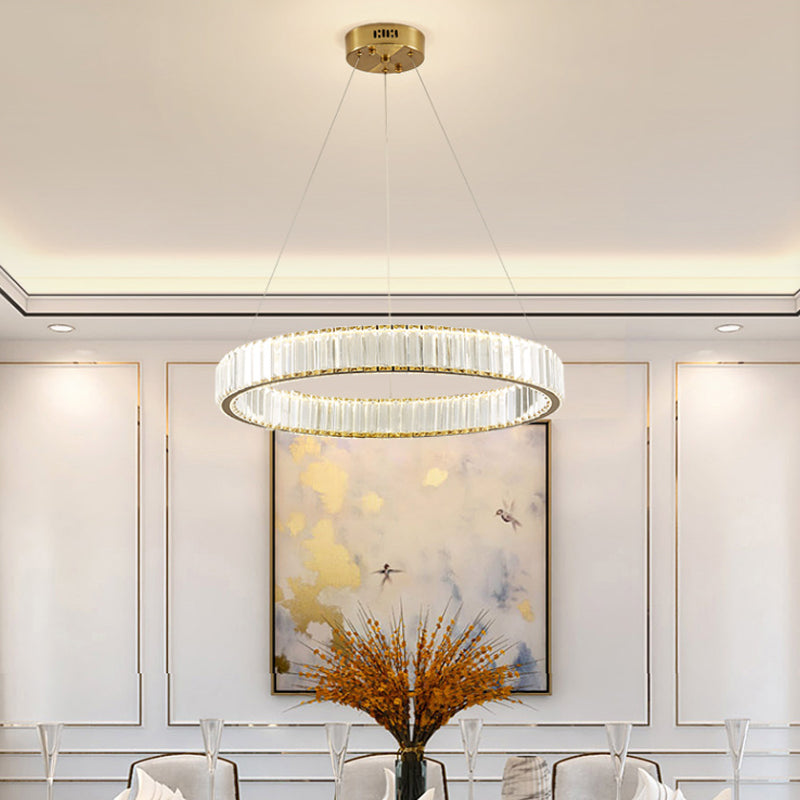 Modern Simple LED Chandelier Crystal Circular Pendant Light for Bedroom