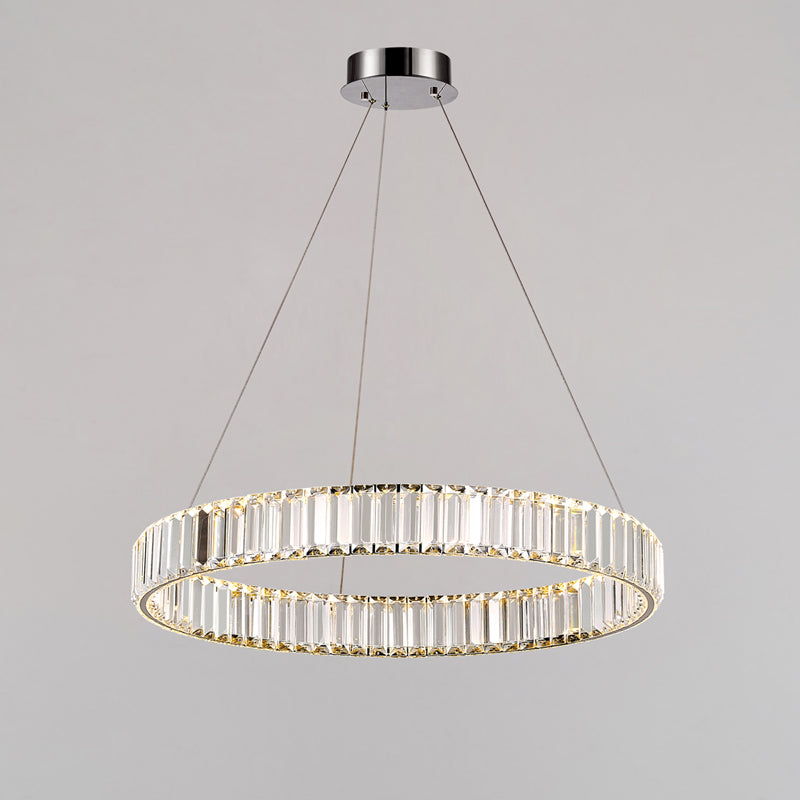 Modern Simple LED Chandelier Crystal Circular Pendant Light for Bedroom