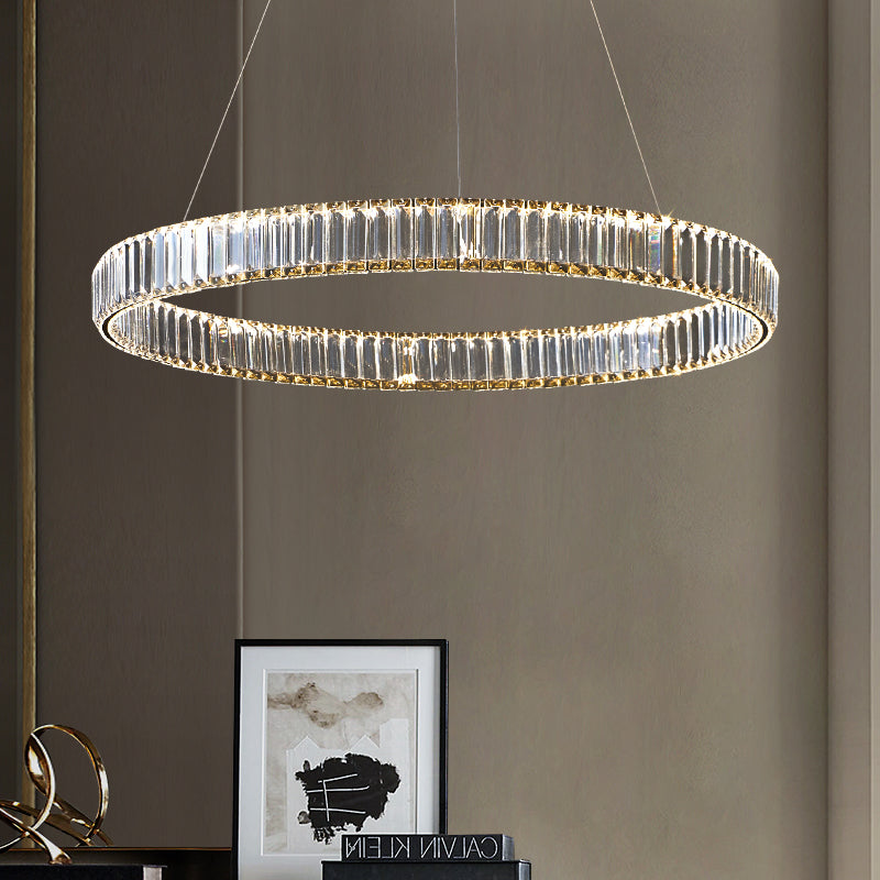 Modern Simple LED Chandelier Crystal Circular Pendant Light for Bedroom