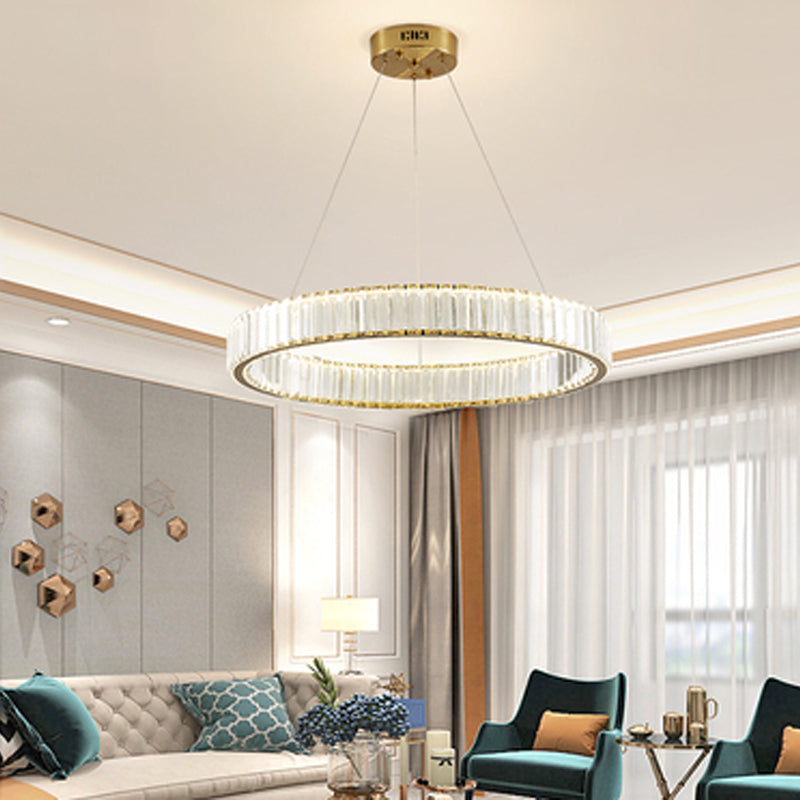 Modern Simple LED Chandelier Crystal Circular Pendant Light for Bedroom