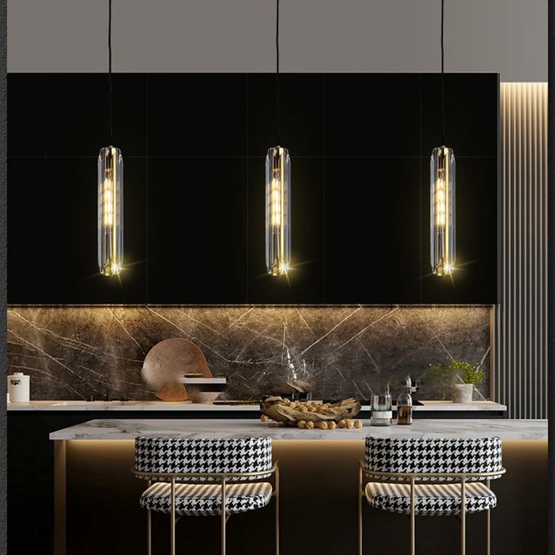 Lampada sospesa interna creativa moderna Copper cilindrico a sospensione con tonalità cristallina