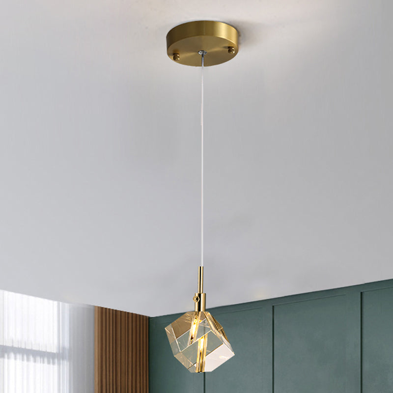 Electroplate Iron Pendant Light in Modern Luxury Style Crystal Square Hanging Lamp for Dining Room