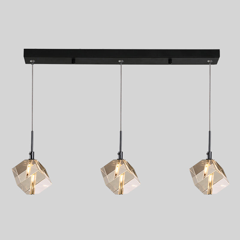 Electroplate Iron Pendant Light in Modern Luxury Style Crystal Square Hanging Lamp for Dining Room