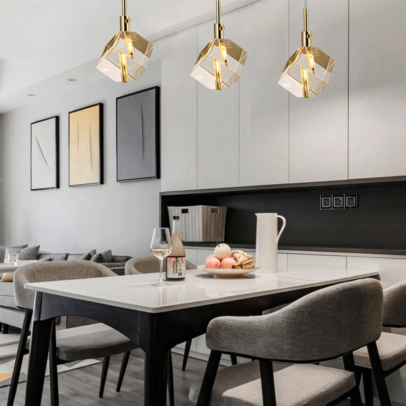 Electroplate Iron Pendant Light in Modern Luxury Style Crystal Square Hanging Lamp for Dining Room