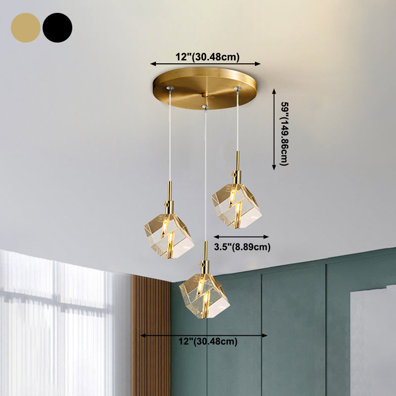 Electroplate Iron Pendant Light in Modern Luxury Style Crystal Square Hanging Lamp for Dining Room