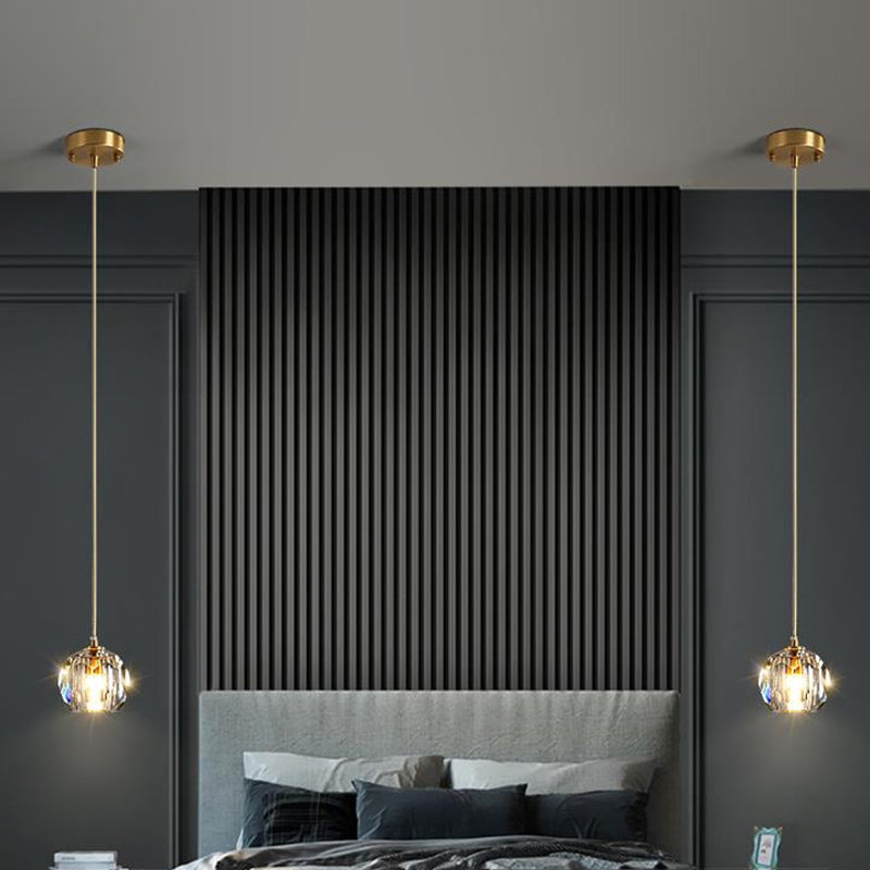 Luce a sospensione in oro cristallino in moderno stile in ferro battuto in ferro battuto lampada appesa per camera da letto