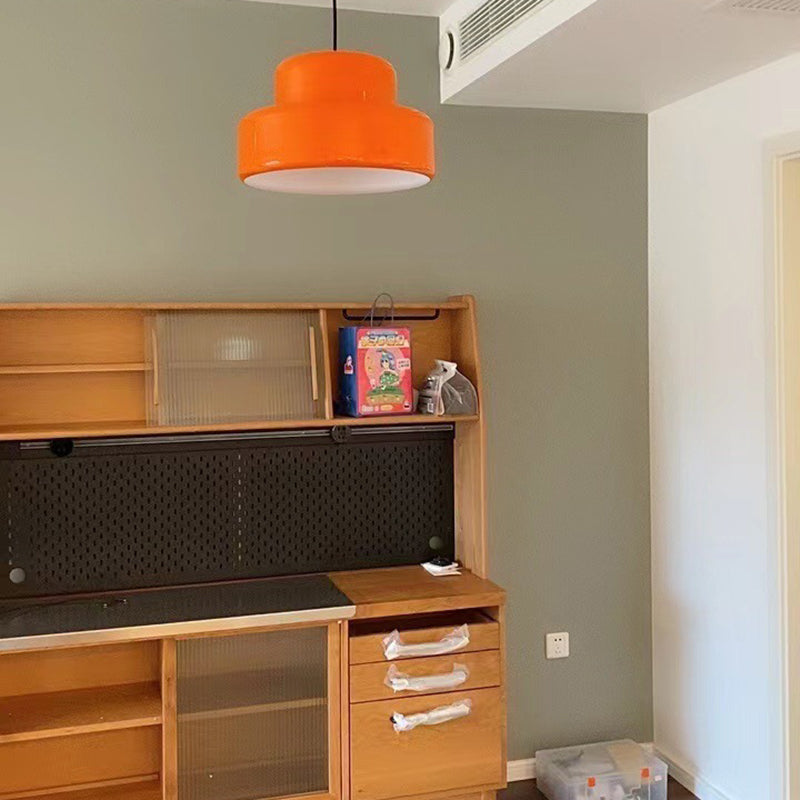 Stile moderno in stile cilindrico ombreggiatura chiodo in metallo 1 a sospensione leggera in arancione