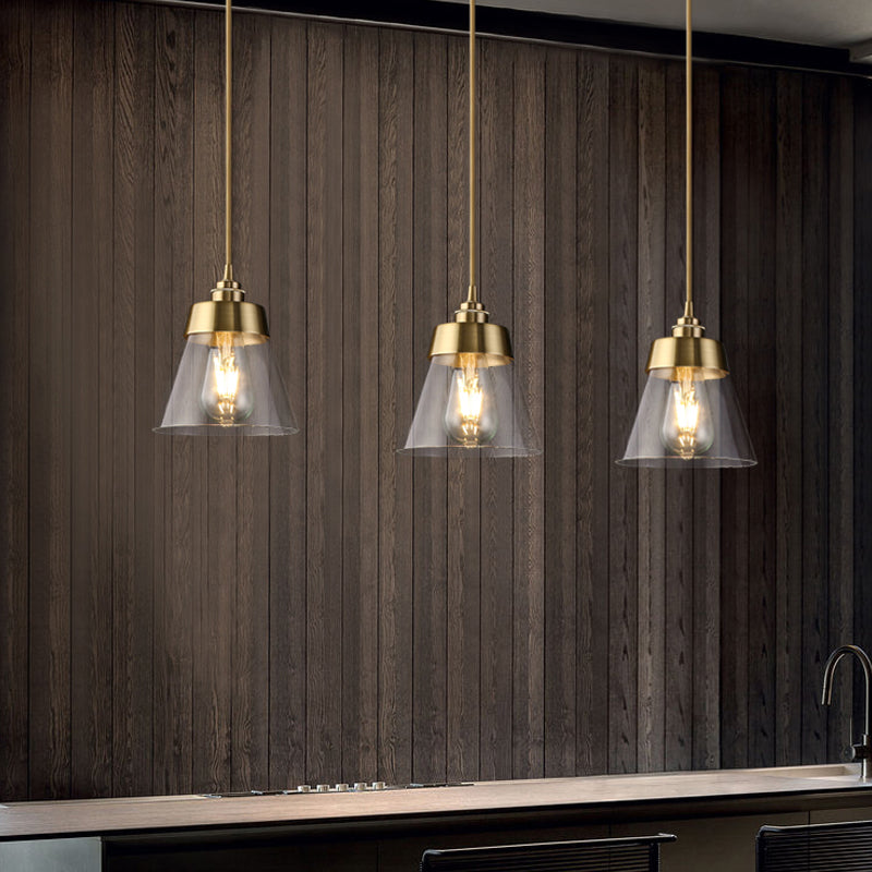 Glazen bronzen hangende lamp in moderne luxe stijl koper afgeknotte kegel hanger licht voor eetkamer