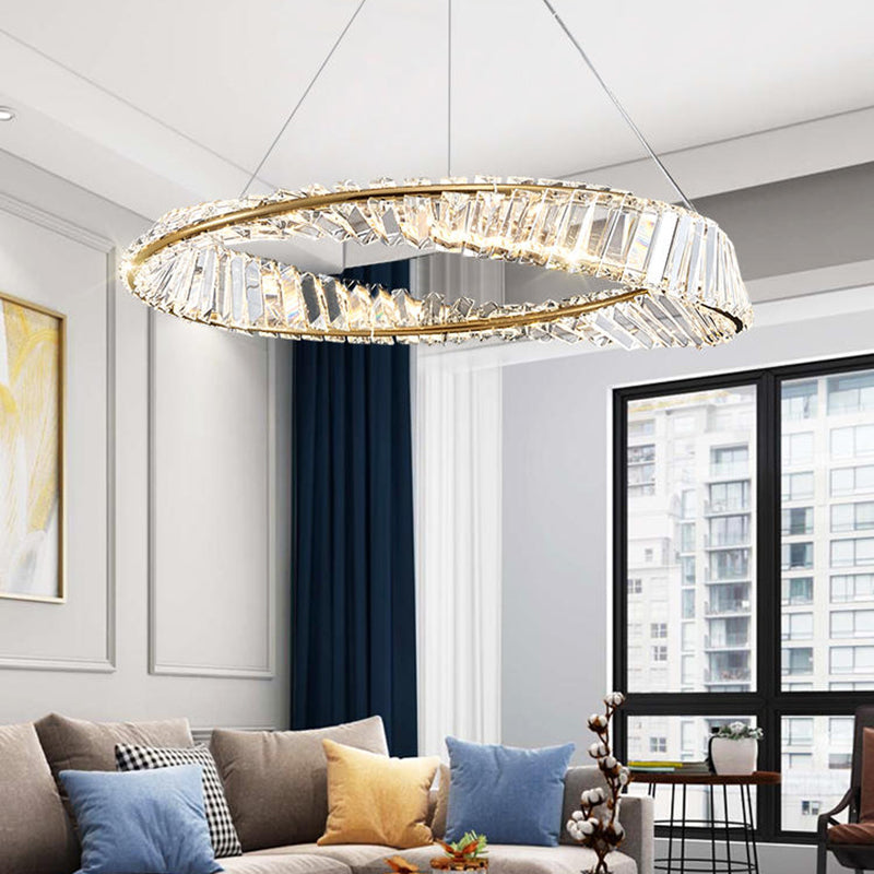 Modern Simple LED Hanging Pendant Light Crystal Circular Chandelier for Living Room