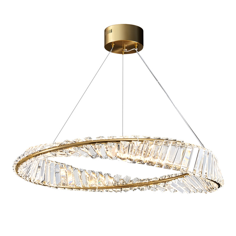 Modern Simple LED Hanging Pendant Light Crystal Circular Chandelier for Living Room