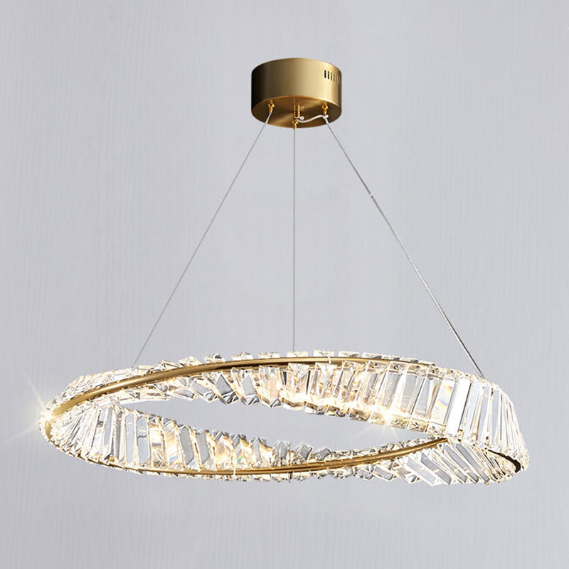Modern Simple LED Hanging Pendant Light Crystal Circular Chandelier for Living Room