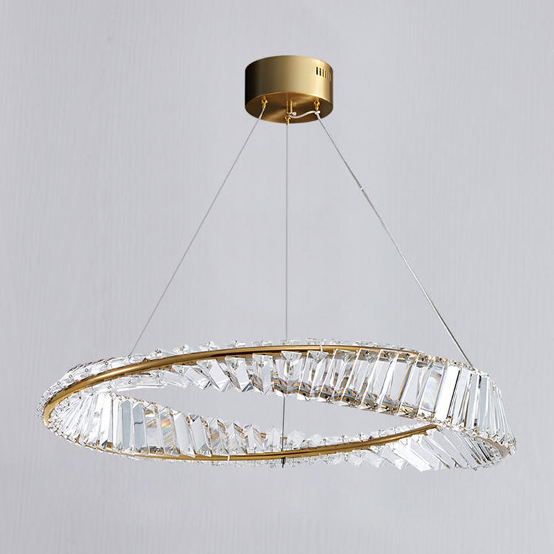 Modern Simple LED Hanging Pendant Light Crystal Circular Chandelier for Living Room