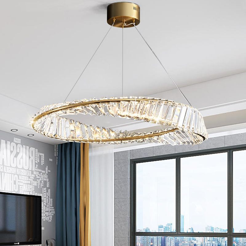 Modern Simple LED Hanging Pendant Light Crystal Circular Chandelier for Living Room