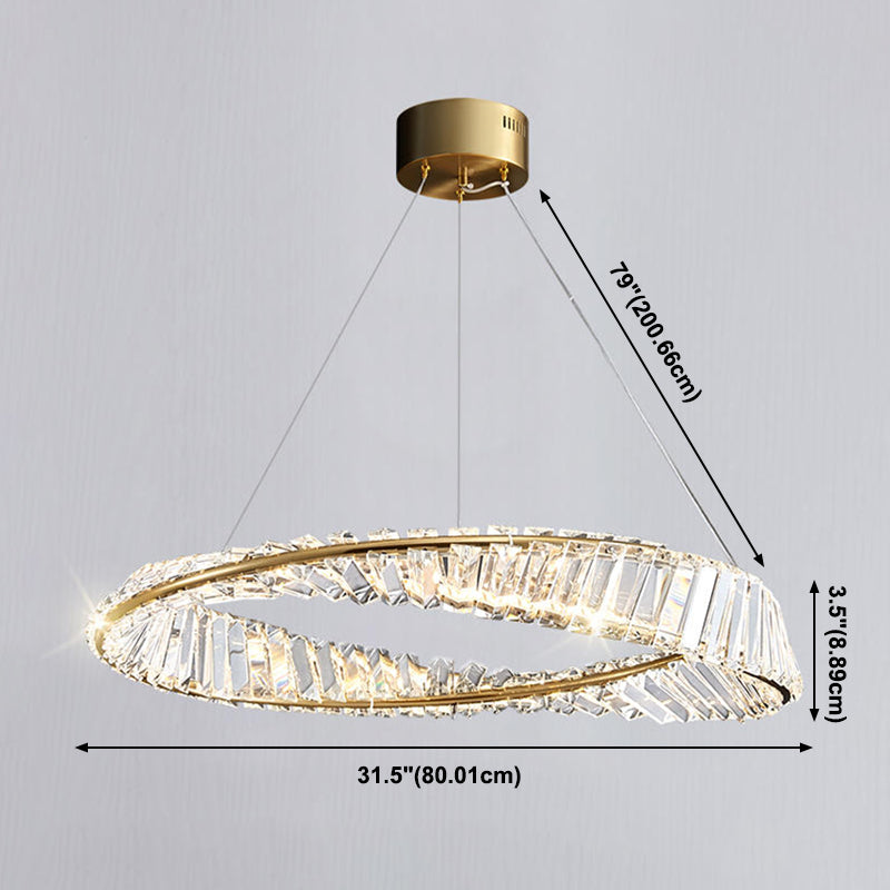Modern Simple LED Hanging Pendant Light Crystal Circular Chandelier for Living Room