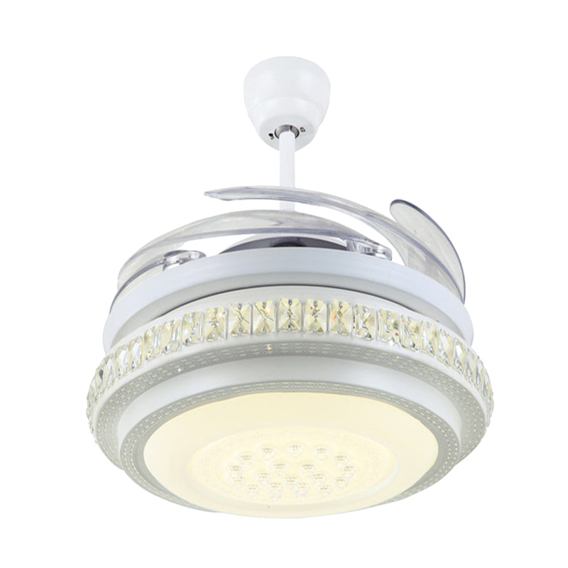 Salon rond suspendu la lampe à fans simple blanc métallique blanc 42 "W LED MONT MONT LED avec mur / télécommande, 4 lames