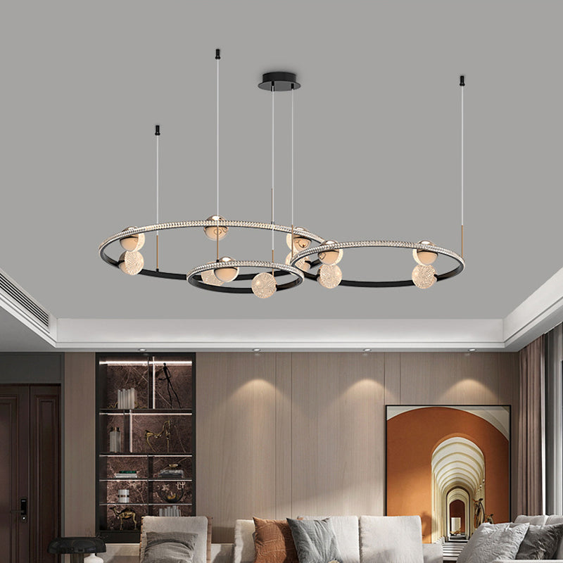 Black Ring Chandelier Light Fixture Creative Minimalist Acrylic LED Suspension Lamp