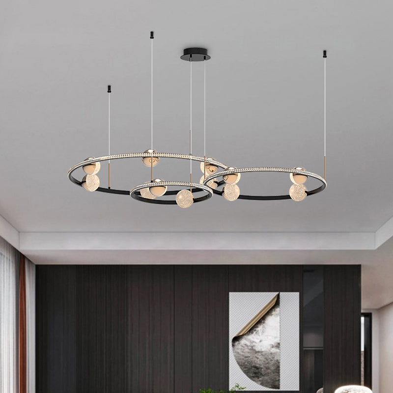 Black Ring Chandelier Light Fixture Creative Minimalist Acrylic LED Suspension Lamp