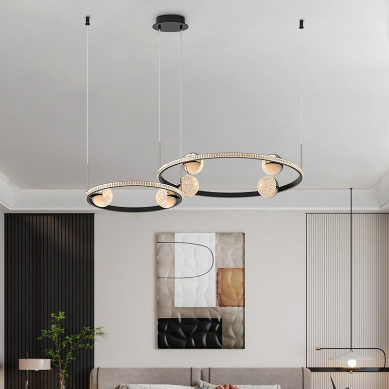 Black Ring Chandelier Light Fixture Creative Minimalist Acrylic LED Suspension Lamp