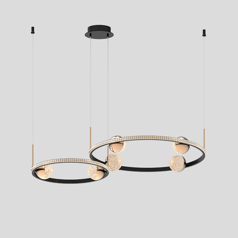 Black Ring Chandelier Light Fixture Creative Minimalist Acrylic LED Suspension Lamp