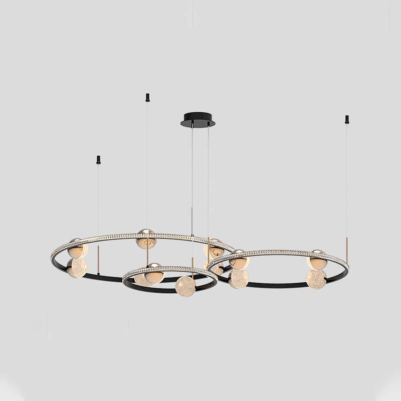 Black Ring Chandelier Light Fixture Creative Minimalist Acrylic LED Suspension Lamp