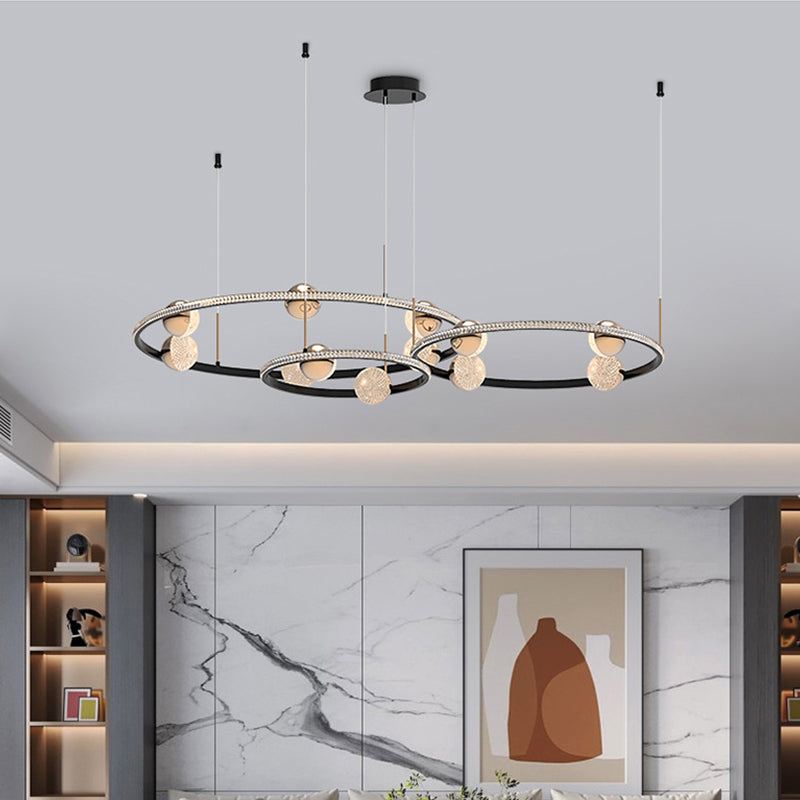 Black Ring Chandelier Light Fixture Creative Minimalist Acrylic LED Suspension Lamp