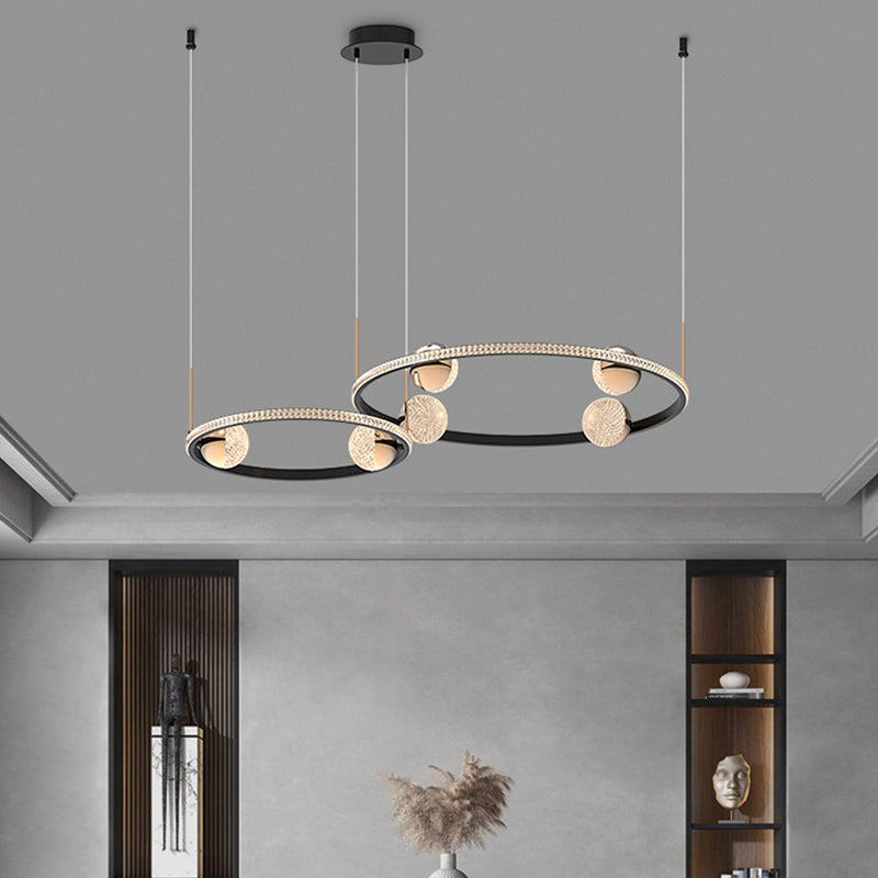 Black Ring Chandelier Light Fixture Creative Minimalist Acrylic LED Suspension Lamp