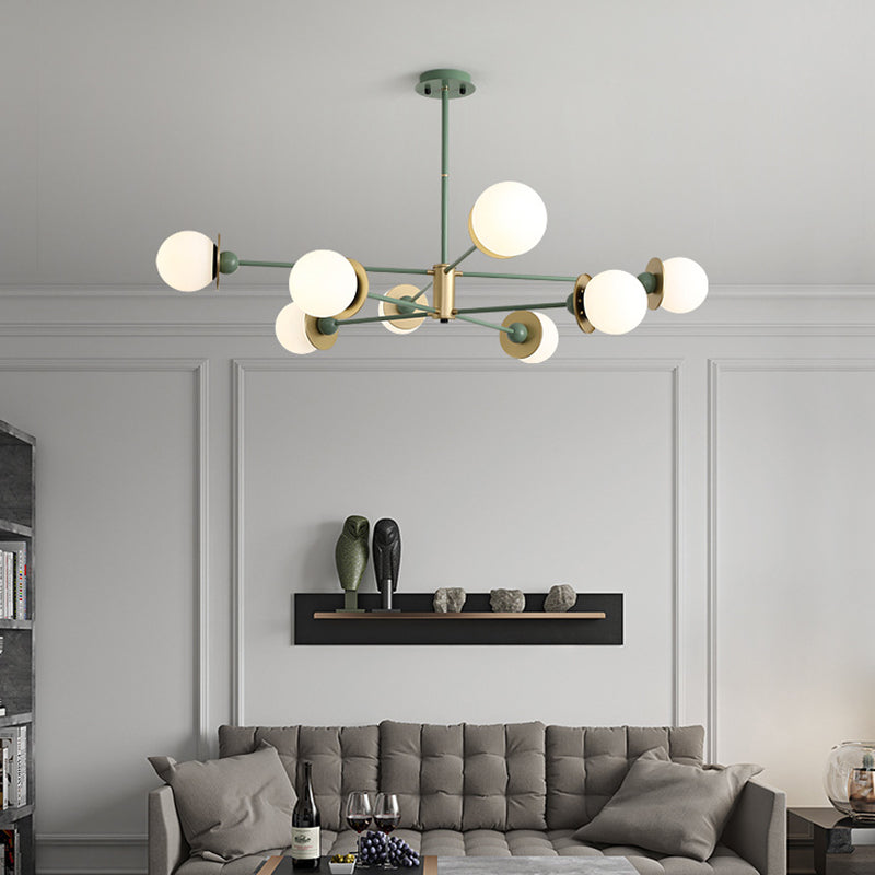 White Glass Chandelier Modern Style Suspended Lighting Fixture for Dining Room