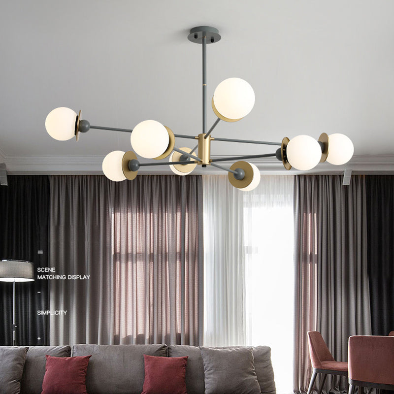 White Glass Chandelier Modern Style Suspended Lighting Fixture for Dining Room