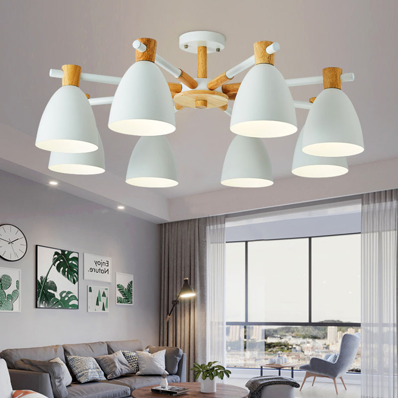 Nordic Style Chandelier Bell Shade Wooden Ceiling Light Fixture for Living Room