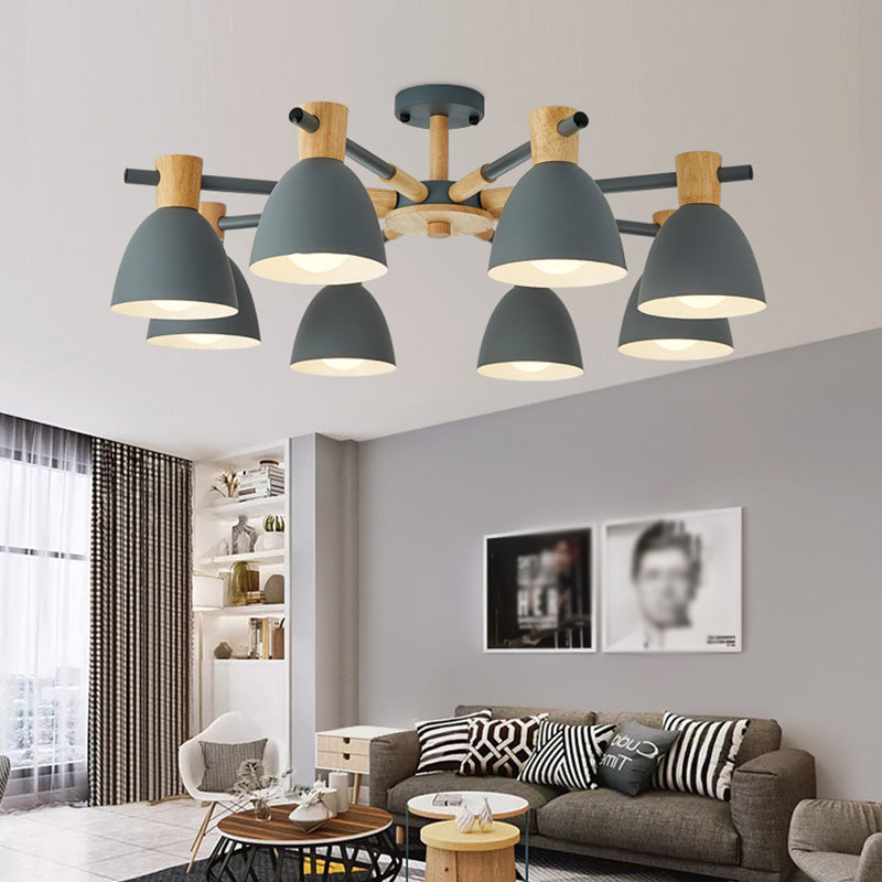 Nordic Style Chandelier Bell Shade Wooden Ceiling Light Fixture for Living Room