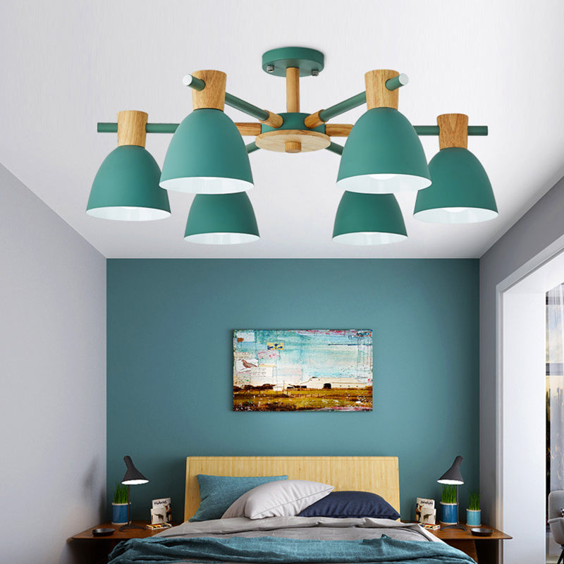 Nordic Style Chandelier Bell Shade Wooden Ceiling Light Fixture for Living Room