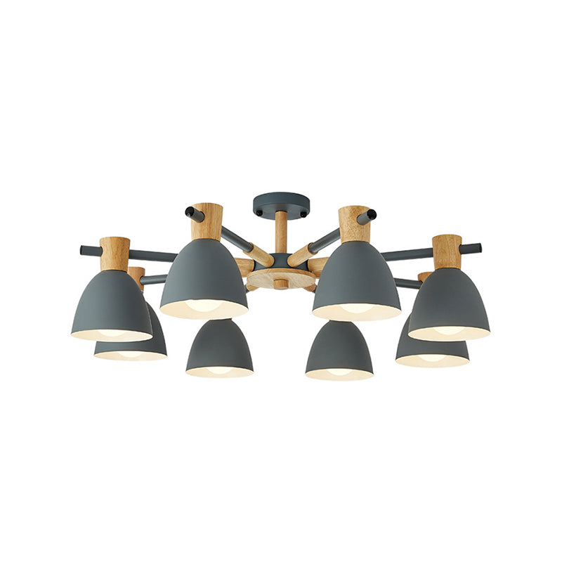 Nordic Style Chandelier Bell Shade Wooden Ceiling Light Fixture for Living Room