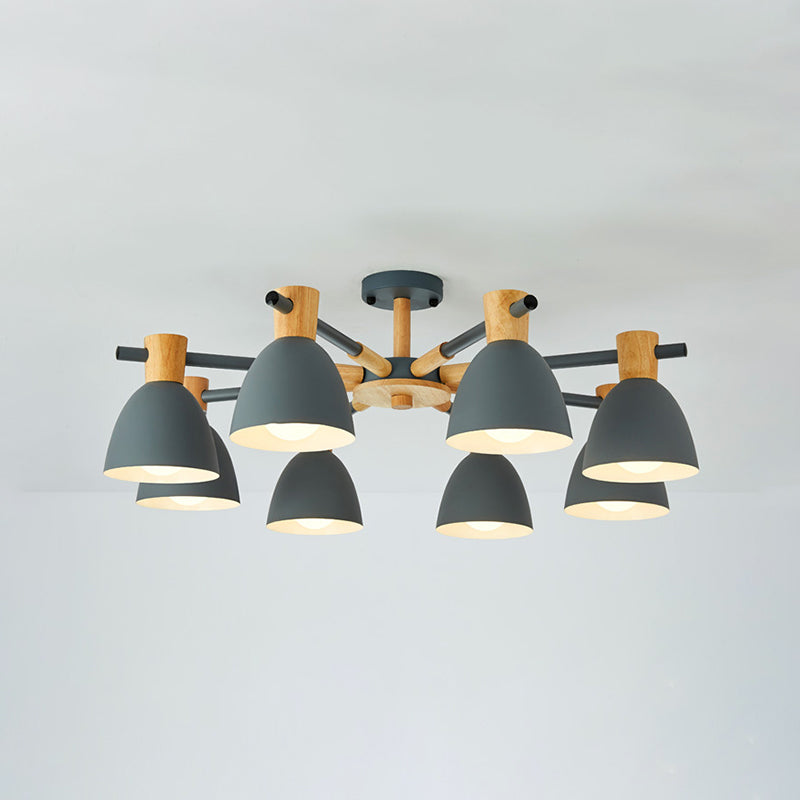 Nordic Style Chandelier Bell Shade Wooden Ceiling Light Fixture for Living Room