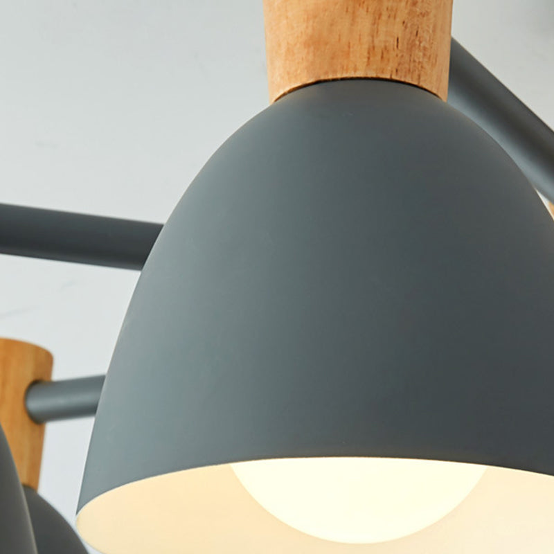 Nordic Style Chandelier Bell Shade Wooden Ceiling Light Fixture for Living Room
