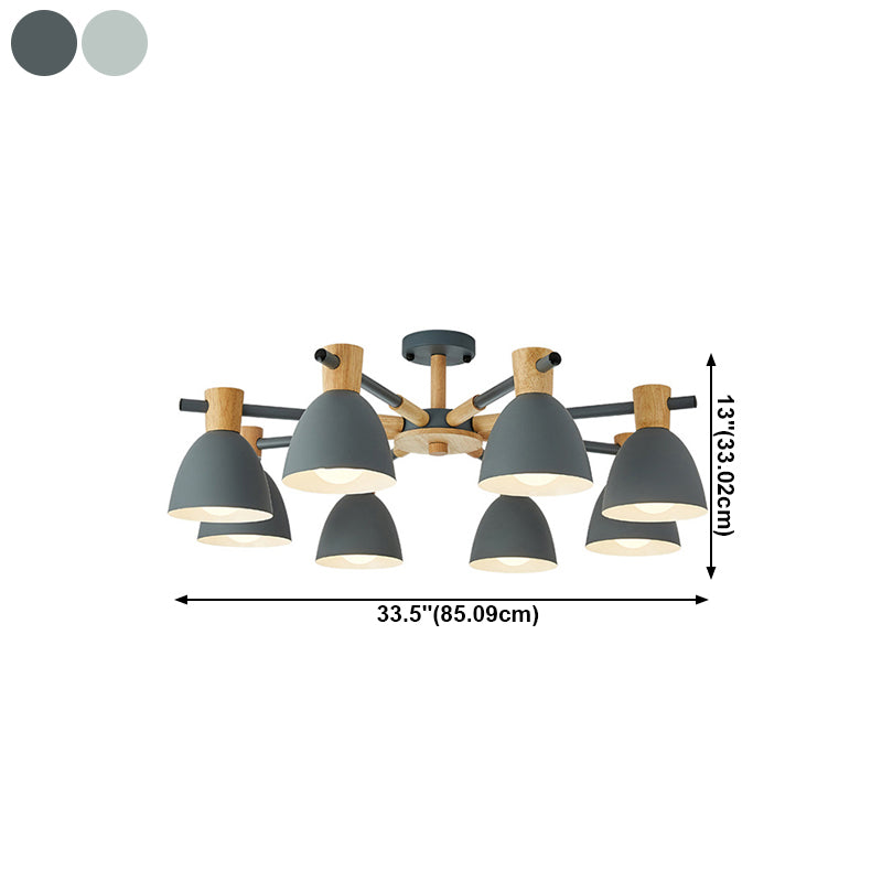 Nordic Style Chandelier Bell Shade Wooden Ceiling Light Fixture for Living Room