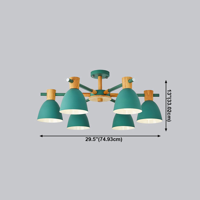 Nordic Style Chandelier Bell Shade Wooden Ceiling Light Fixture for Living Room