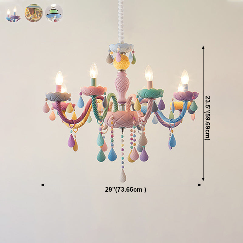Candlestick Chandelier Lighting Macaron Metal Multicolored Hanging Lamp for Living Room