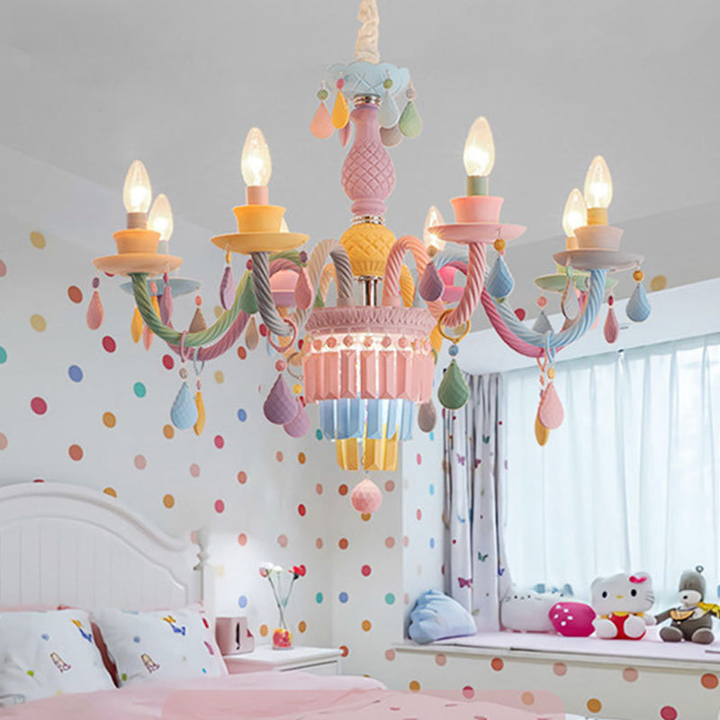 Colorful Candles Chandelier Macaron Style Pendant Lamp for Bedroom